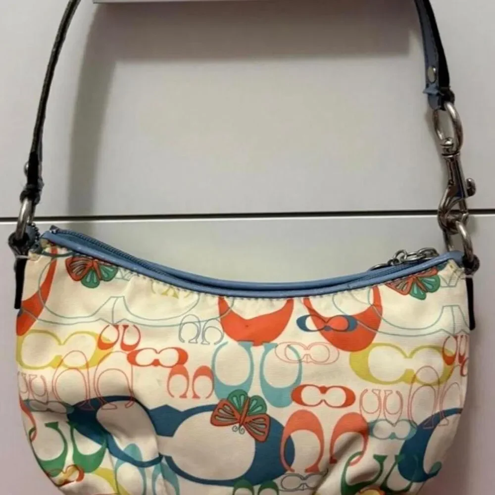 2 Piece Bundle Coach Scribble Multi-Color Monogram Demi Bag & Pouch Set 🦋🩵